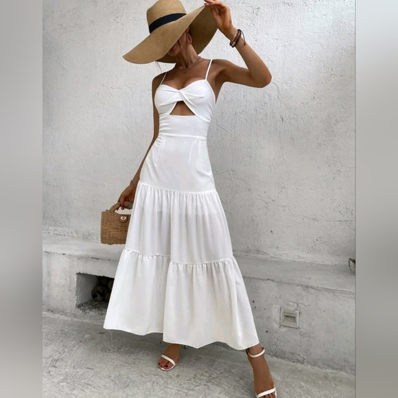 New Chic Cut Out High Waist Maxi Cami Dress White - Picture 3 of 8